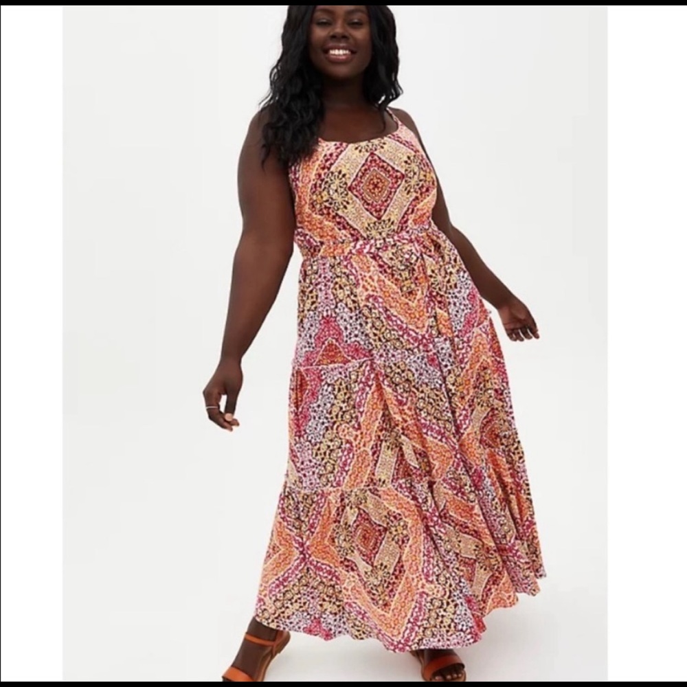 NWOT Torrid Peach Scarf Challis Tiered Maxi (Size 1)